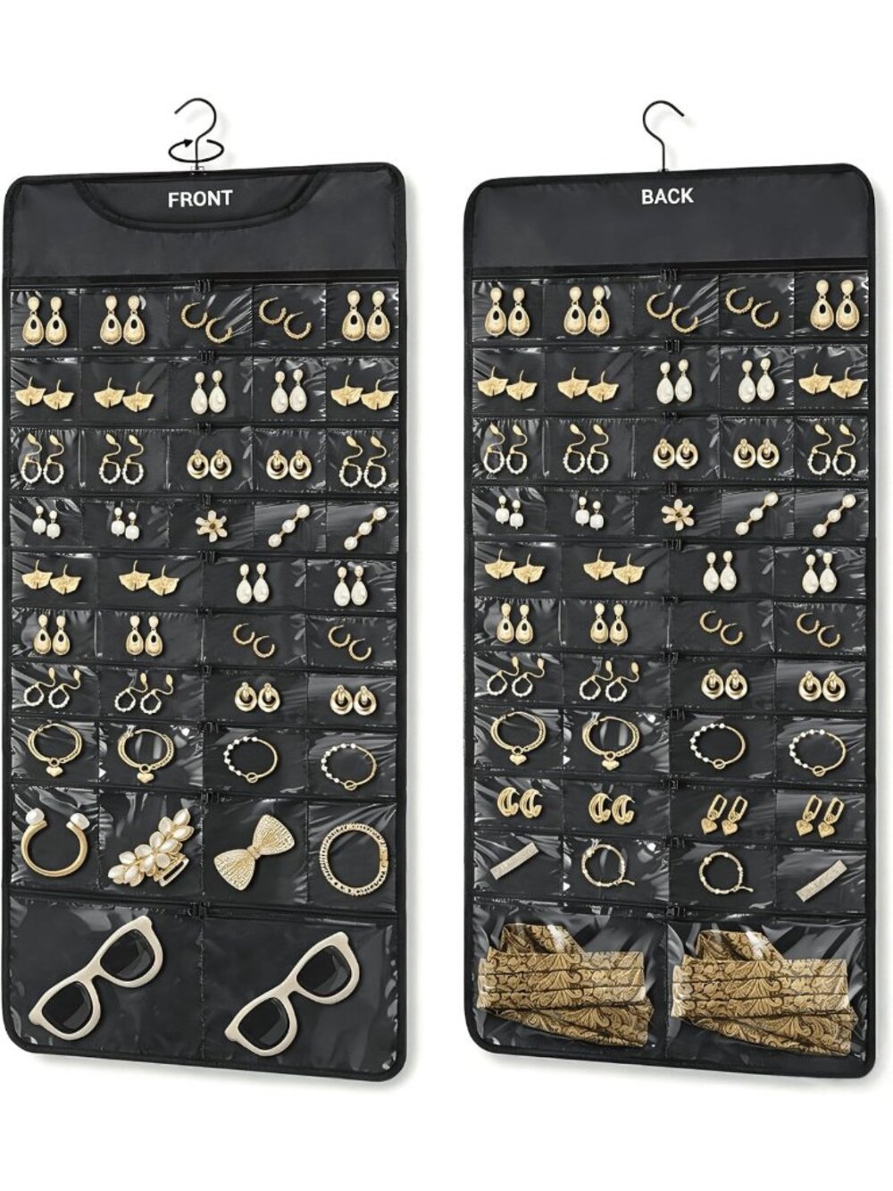 Double-Sided Jewelry Organizer with 88 Zippered Pockets - Dustproof